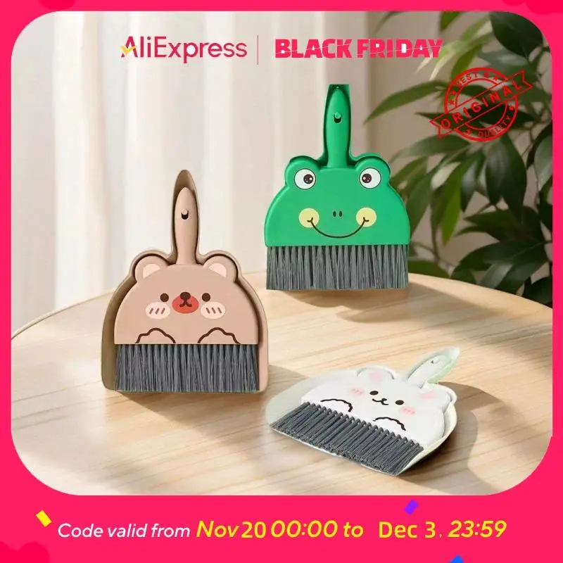 2-Piece Mini Desktop Dustpan & Brush Set - Cute Cartoon Shape, Small Sweeper for Desktop Cleaning, Countertop Use, Crumbs, Keyboard, Surface
