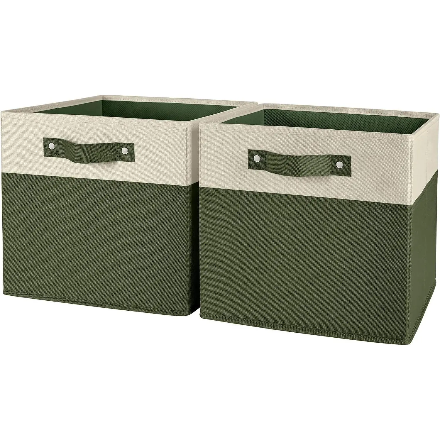 Two-Tone Folding Storage Bins - 2-Pack of 10in Tall Olive Cubes | Fabric Bins with Handles, Set of 2 Collapsible Storage Cubes, Playroom Closet Organizer with Bottom Board InsertGift