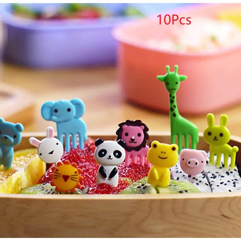10pcs Random Style Animal Design Mini Lunch Picks, Small Cartoon Fruit Forks, Cutlery, Tableware, Utensils, Vegetable & Fruit Toothpicks, Suitable for Kids