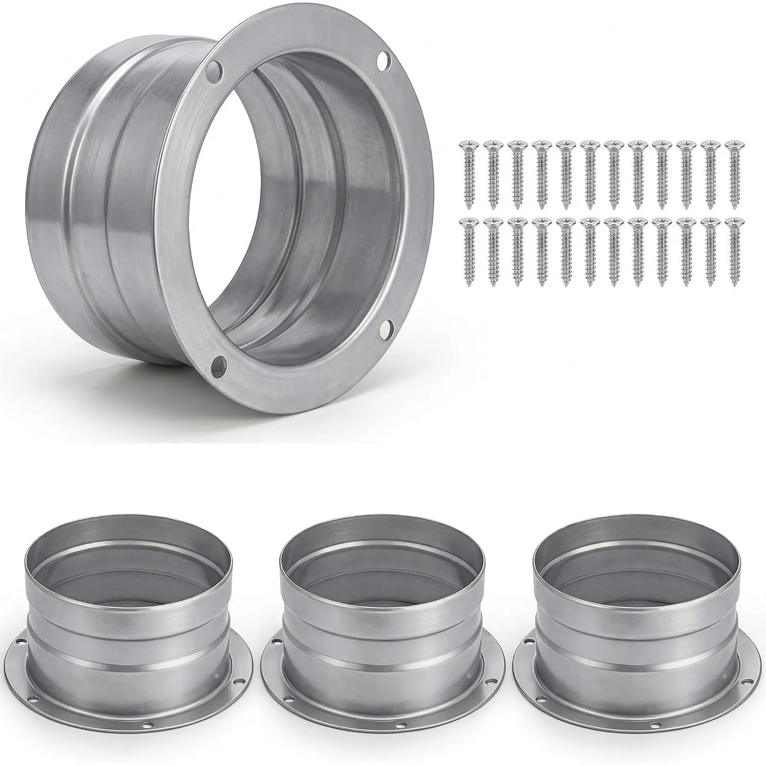 4 Pack 3 Inch Duct Connector Flange Galvanized Metal Straight Pipe Exhaust Hose Flange for HVAC Heating Cooling Ventilation System Wall Ceiling Mount