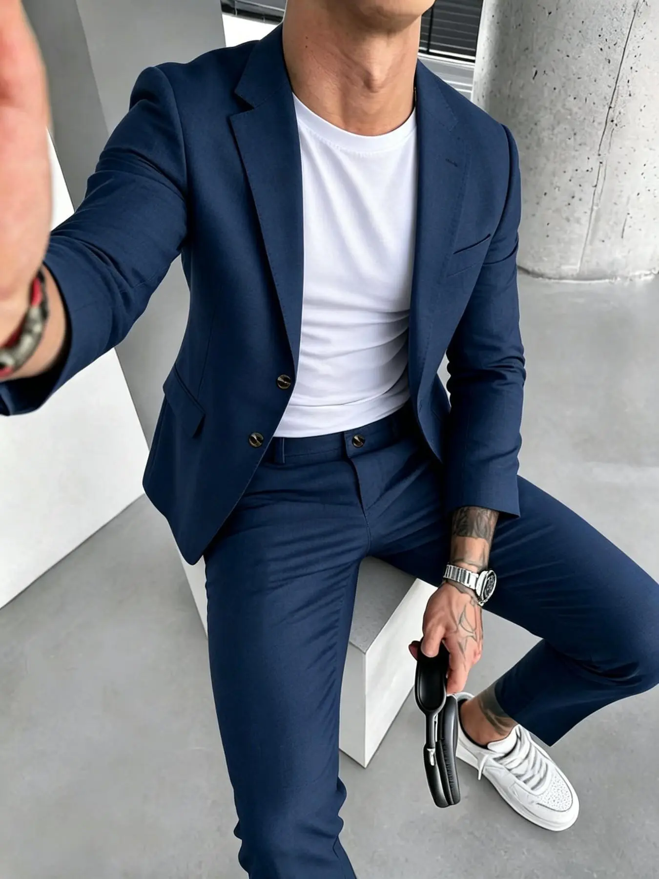Men's Solid Color Suit Set, Slim Fit Formal Casual Comfy Breathable Business Blazer & Pants for Work Office, Men's Clothing for All Seasons, Suit Jacket Trousers, Menswear, Formal Casual Outfits, Fashion Suit