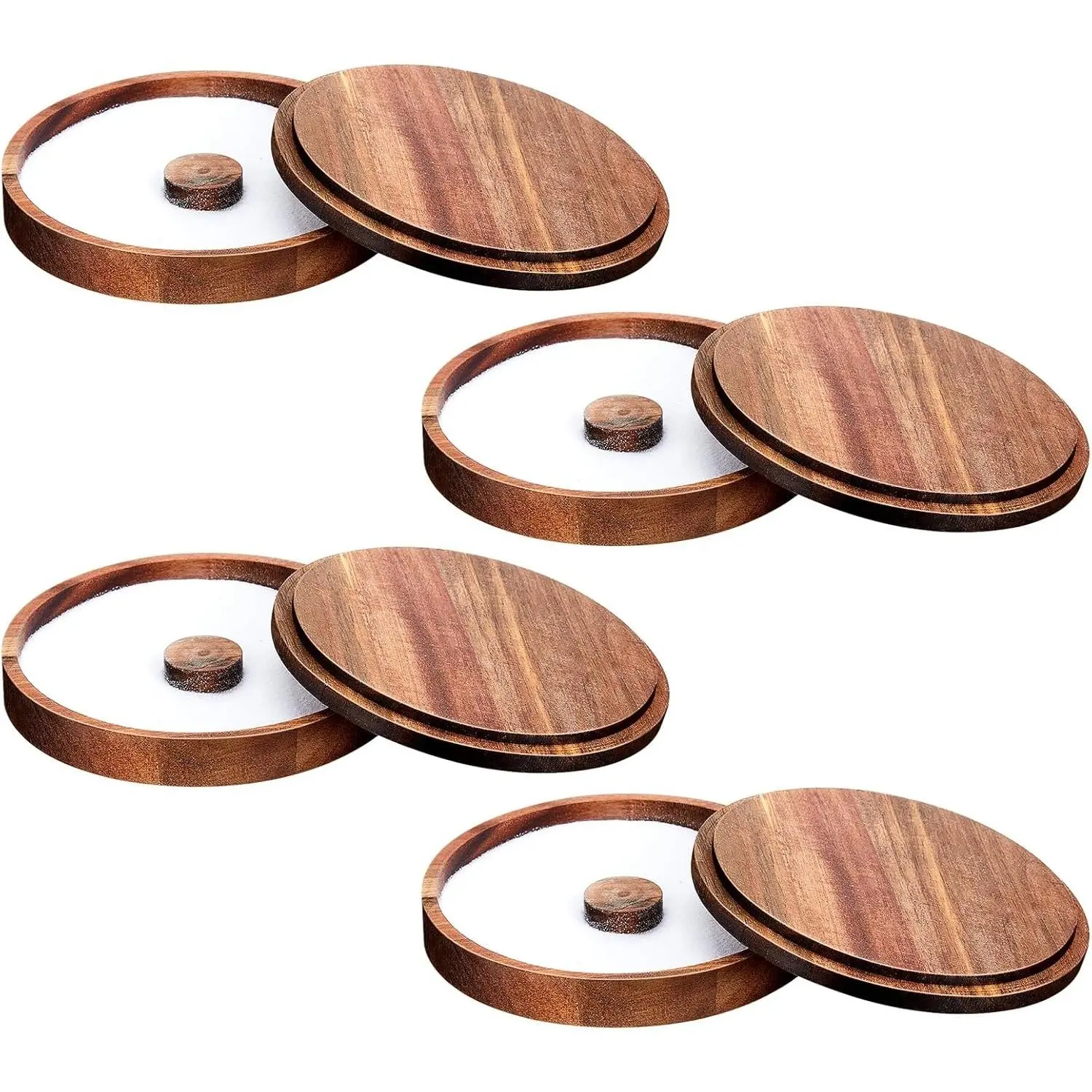 4 Pcs Margarita Salt Rimmer Set, 5.9" Diameter Acacia Wood Glass Rimmer with Lid, Bartender Tool Kit Home Bar Accessories for Cocktails Sugar Drinks, Ideal for Party Restaurant