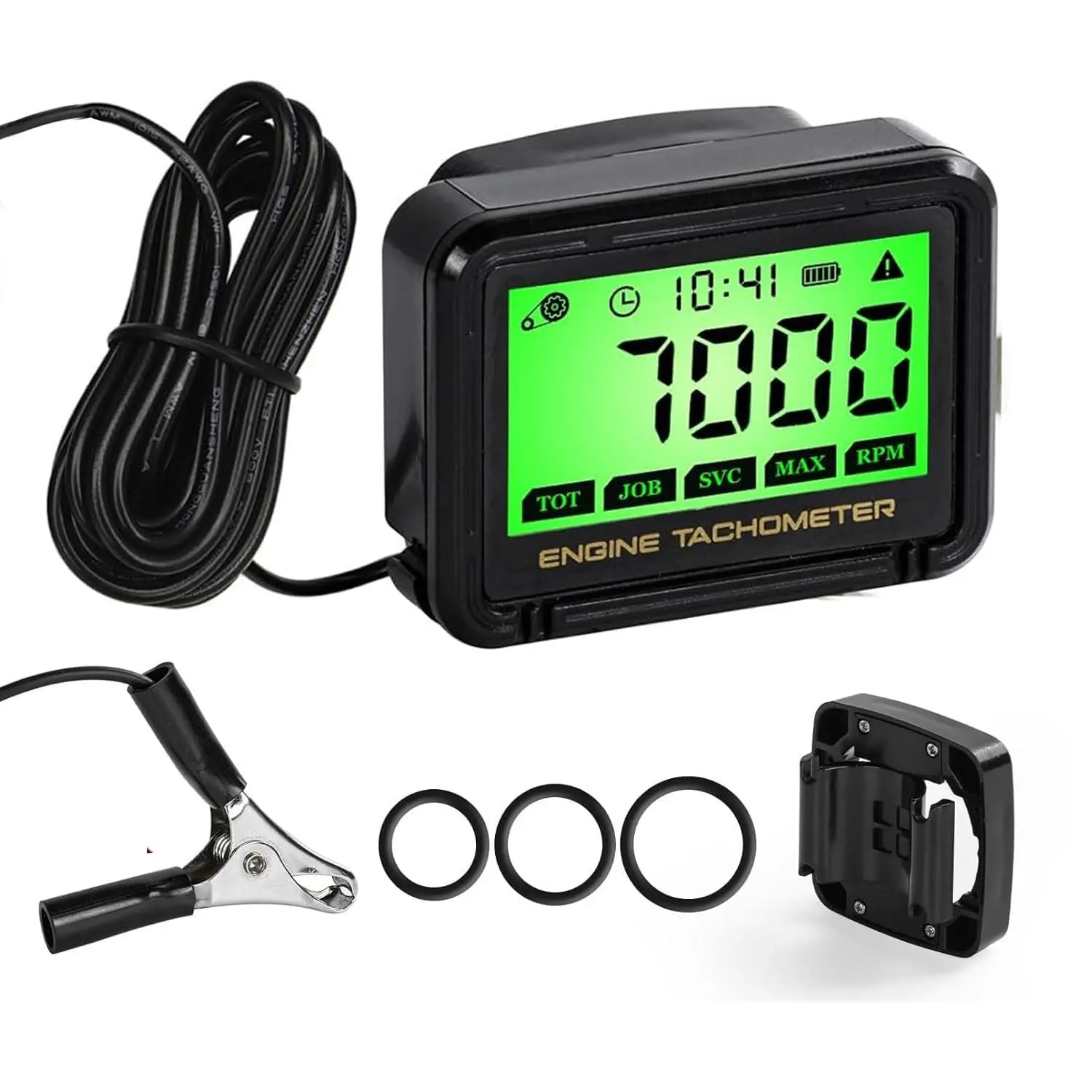 Adjustable Green Backlit Digital RPM Tachometer - Pulse & Engine Monitoring Tool for Chainsaw, ATV, Dirt Bike Small Engines - Home Supply Maintenance Gauge