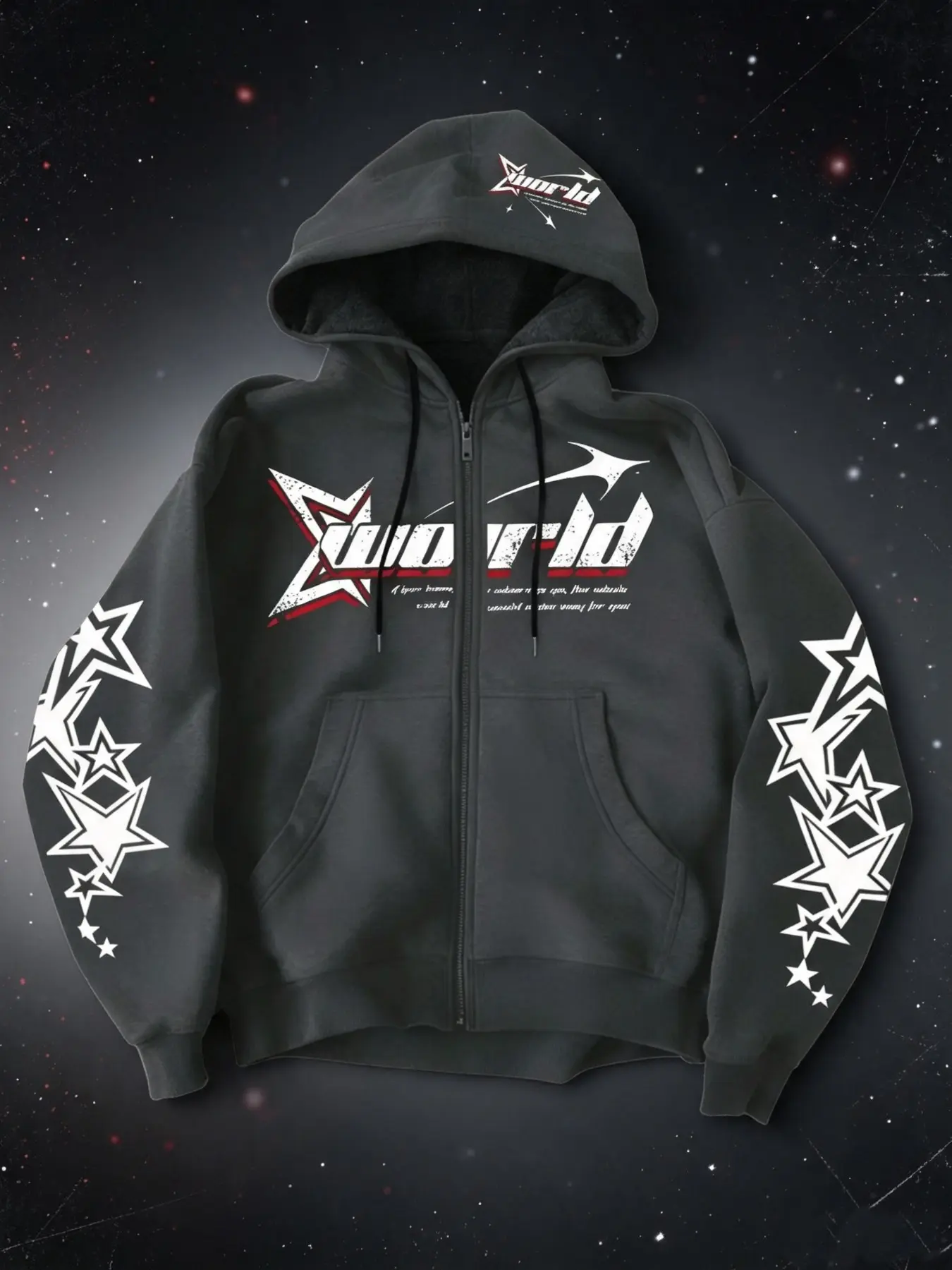 Men's Zipper Hooded Jacket, Letter Star Pattern Print, Trendy Versatile Hoodie Coat, Comfortable Outerwear for Men
