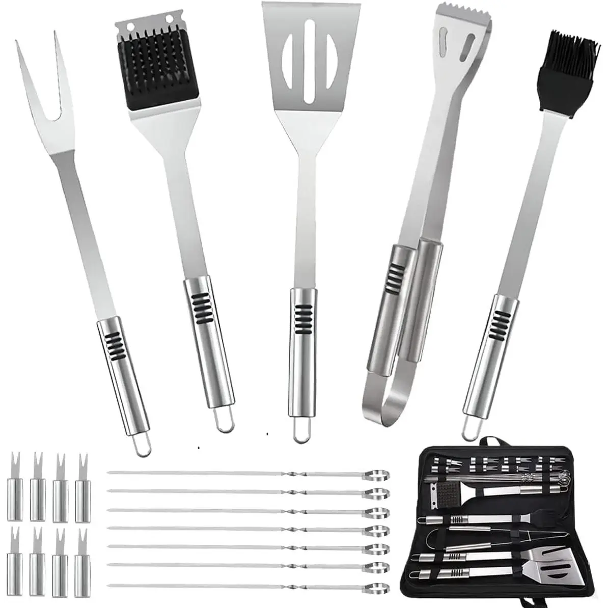 BBQ Accessories Kit - 20pcs Stainless BBQ Grill Tools Set for Smoker Camping Barbecue Grilling Tools BBQ Utensil Set Outdoor Cooking Tool Set with Canvas Bag Gift for Thanksgiving Day, Christmas