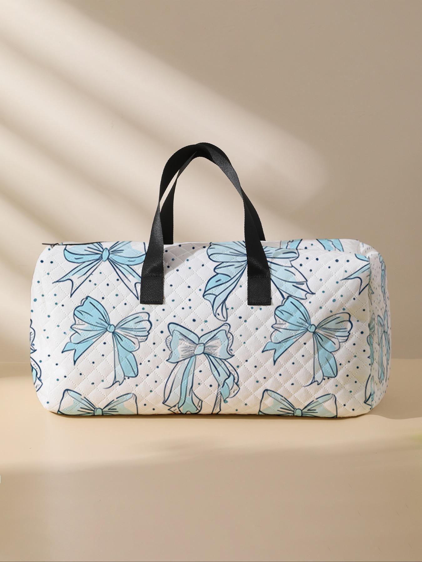 2025 New Style Quilted Bow Pattern Duffle Bag, Large Capacity Travel Bag, Portable Overnight Bag with Shoe Storage, Travel Lightweight Bag, Travel Bag for Women & Girls, Travel Duffels, Traveling Bag, Carry On Luggage