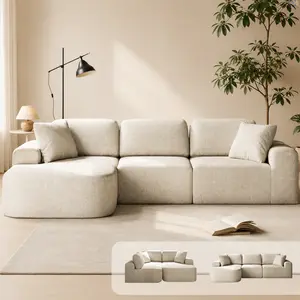 107'' Modular Sectional Boneless Sofa Couch with Chaise, No Assembly Required, Modern Woven-Textured Upholstery, Convertible L-Shaped Design for Living Room,Gifts for the Whole Family: Husband & Wife, Mom & Dad summergarde