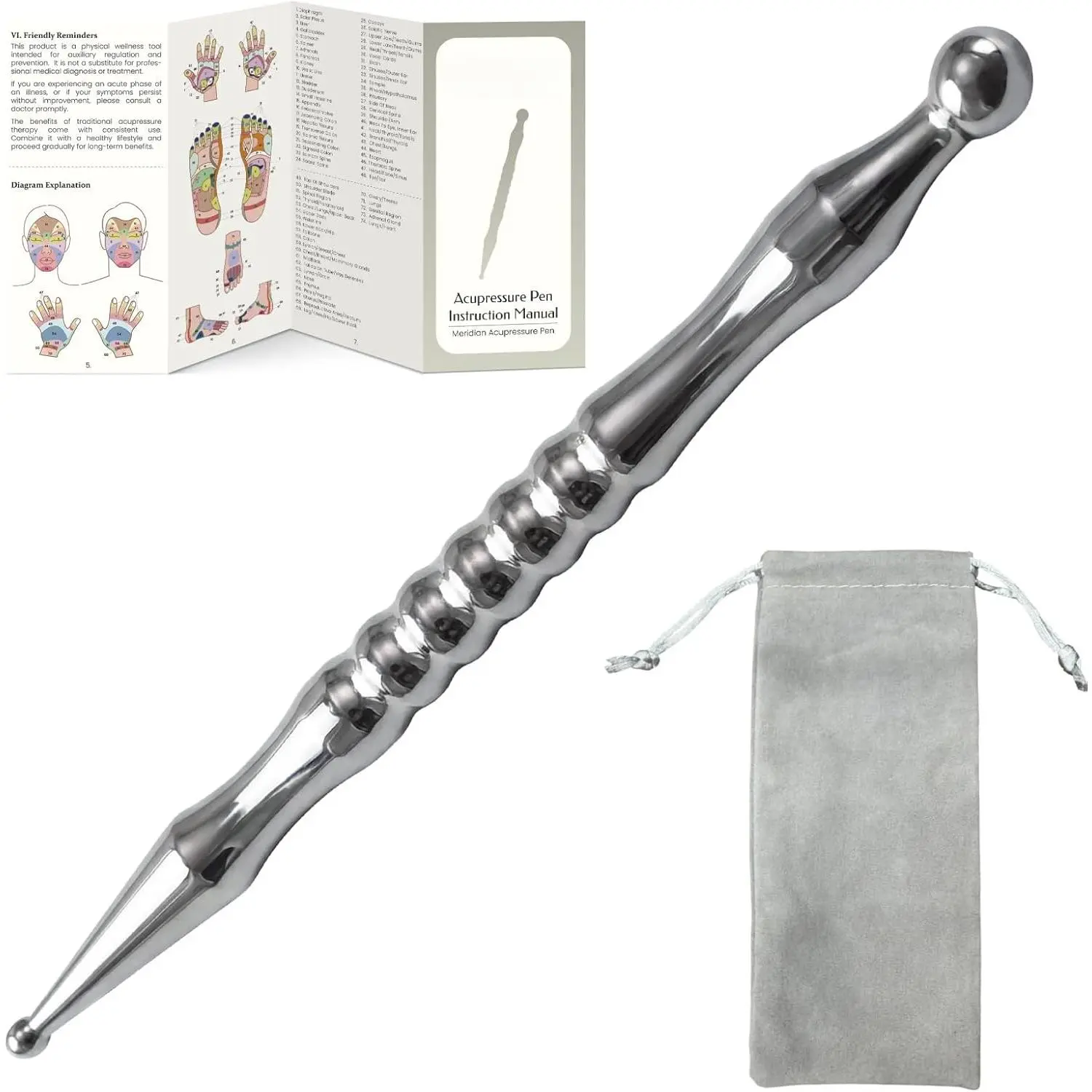 Acupuncture Pen, Premium Stainless Steel Acupressure Pen for Muscle Tension Pain Relief, Trigger Point Massage Pen Manual Reflexology Tool