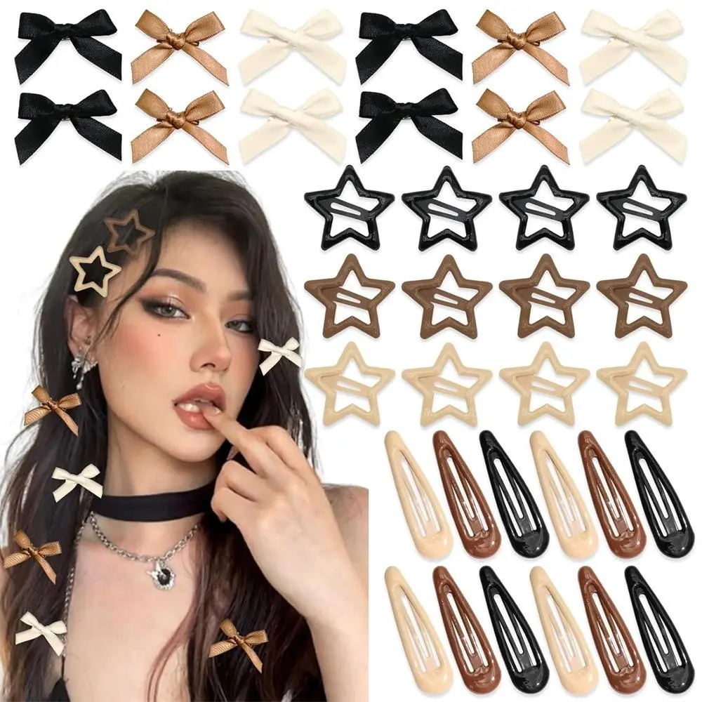 36 Pack Coquette Y2K Cute Hair Clip Set, Star & Ribbon Bow Snap Barrettes, Sweet Aesthetic Decorative Hair Accessories for Girls Women Daily Party Hairstyle