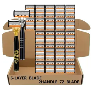 Men's Manual Facial Razor Set with 2 Handles and 72 Replacement Blades, Precision Stainless Steel Blades, Suitable for All Skin Types, Father's Day Gift