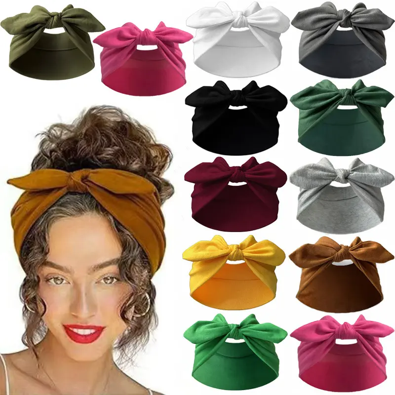 New Solid Color Bow Gym Wrap Headbands - Stretchy No Lace Workout Elastic Hair Accessories for Sports, Face Washing, Gym Wrap Headband, Stretchy Headbands