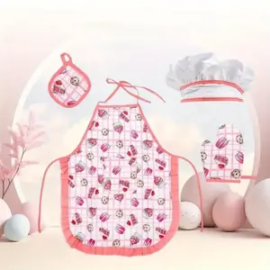 Kids' 4-Piece Chef Apron & Hat Set, Cute Role Play Costume for Imaginative Play, Pretend Cooking & Baking, Ideal Gift for Kitchen Fun