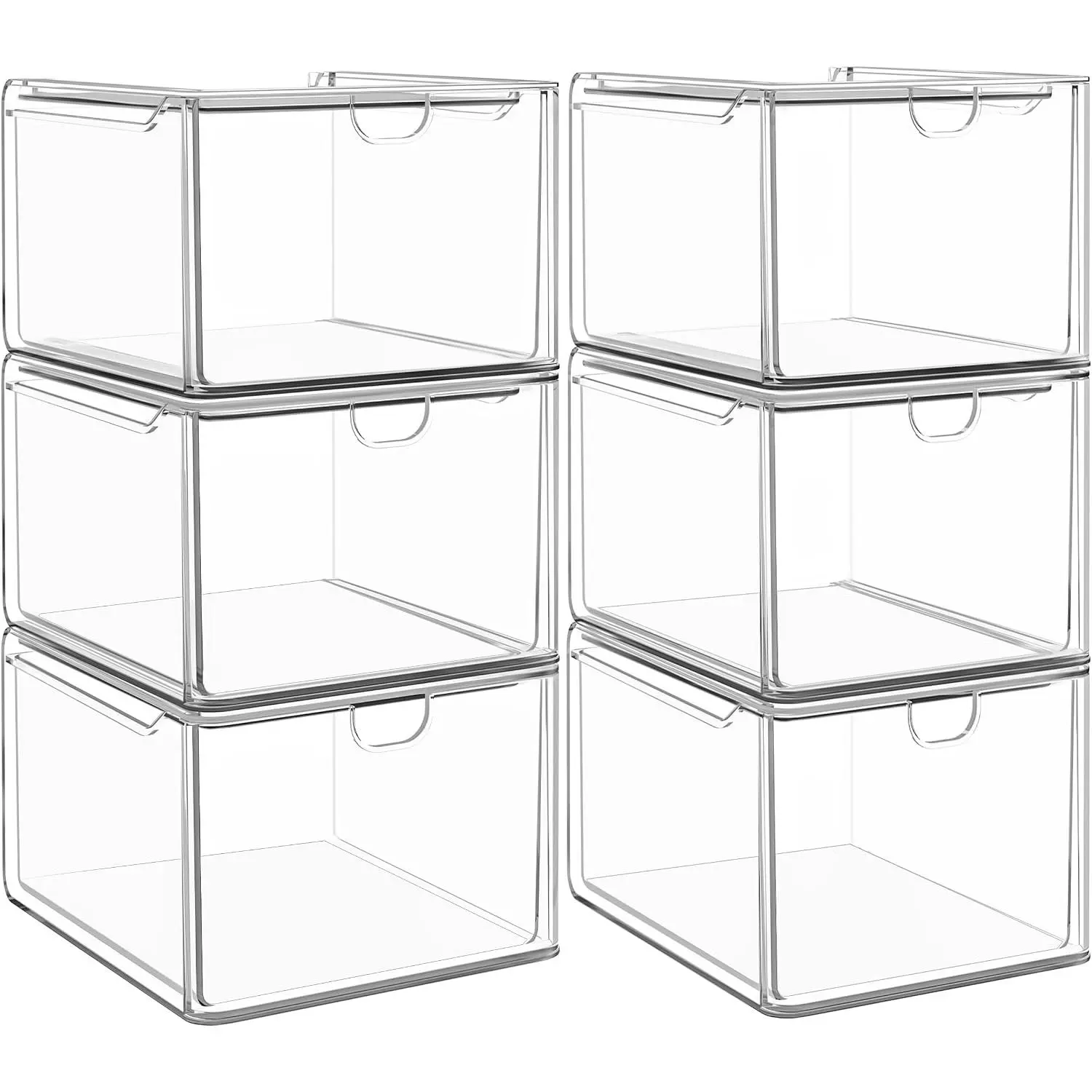 6 Pack Small Clear Stackable Acrylic Storage Boxes for Art Tool & Sketch, Stroage Drawers, Makeup Organizer, Plastic Storage Bins For Vanity, Kitchen Cabinets, Pantry, Home Organization