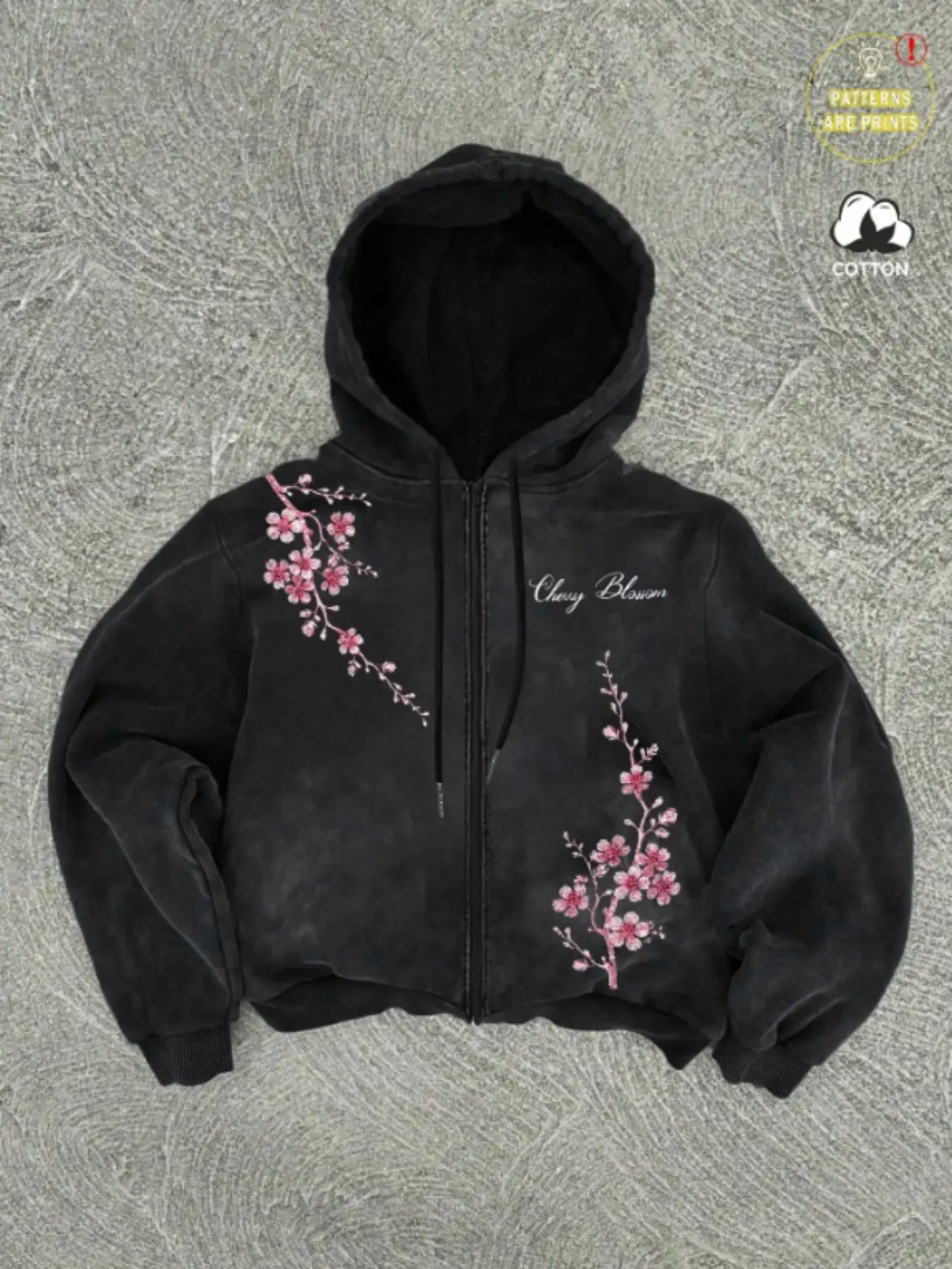 Trendy Men's Japanese Cherry Blossom Print Hooded Zipper Jacket, Versatile Cotton Sweatshirt, Streetwear Daily Wear