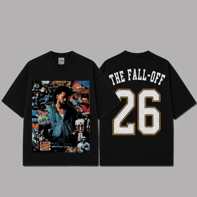 Menswear Ver 5 J Cole The Fall Off 2026 Acid Washed Unisex Oversized Premium Cotton T-Shirt - Ribbed Hem, Short Sleeves, Vintage Rap Music Merch, New Album Fan Gift