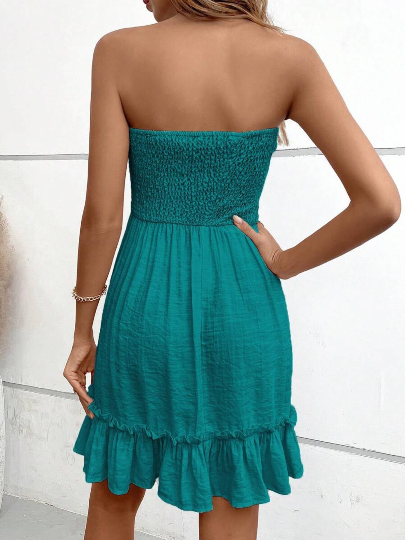 Women's Plain Shirred Tube Dress, Elegant Strapless  Dress for Party Holiday Wedding Guest, Ladies Summer Clothes, Womenswear