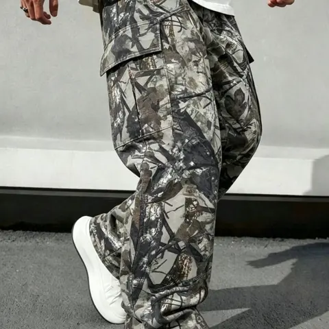 Men's Camouflage Straight Leg Loose Baggy Work Jeans Fatigue Pants, Fashion Comfortable Long Pants, All Season Versatile, Ideal Gift for Husband, Boyfriend