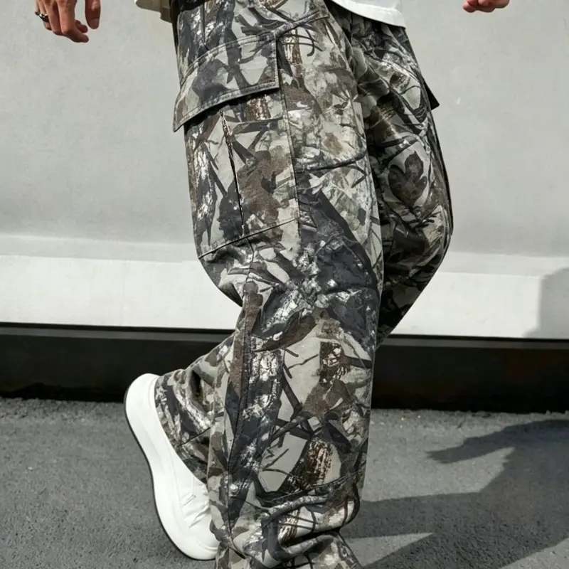 Men's Camouflage Straight Leg Loose Baggy Work Jeans Fatigue Pants, Fashion Comfortable Long Pants, All Season Versatile, Ideal Gift for Husband, Boyfriend