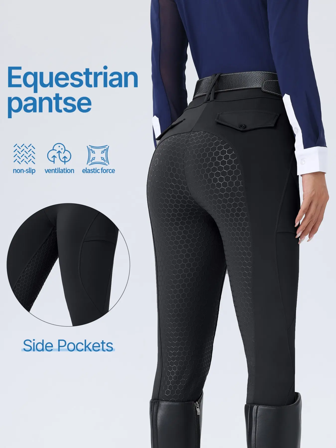 Spring Summer Women's Equestrian Pants, Sportswear, Non-Slip Silicone Full Seat, High-Waisted Elastic Waist, Quick-Dry Durable Riding Pants, Side Pockets