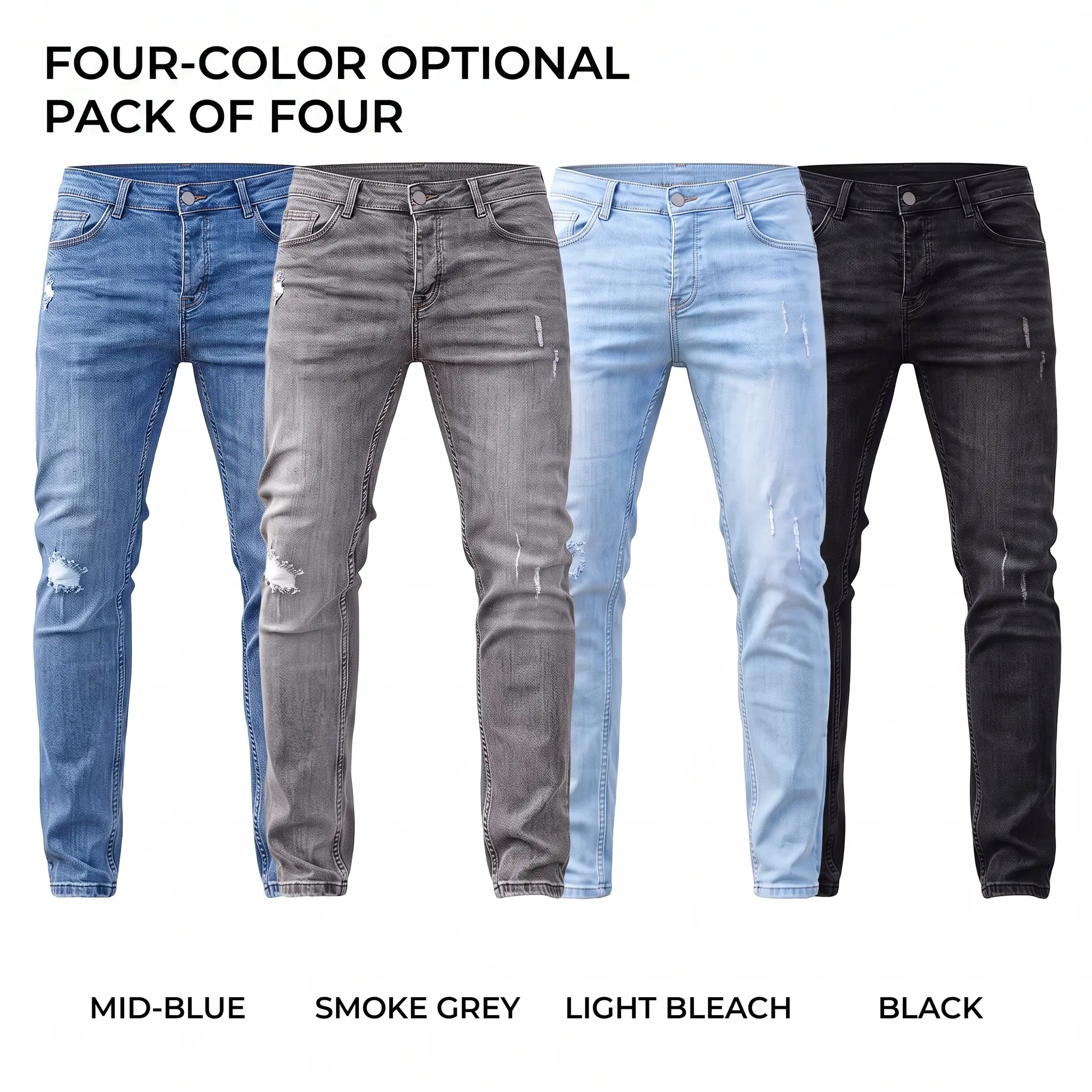 Men's Slim-Fit Stretch Ripped Jeans Tapered Jeans Distressed Denim Jeans Pants with Flexible Comfort for Streetwear Casual Outfits Travel and Everyday Wear Available in 4 Colors