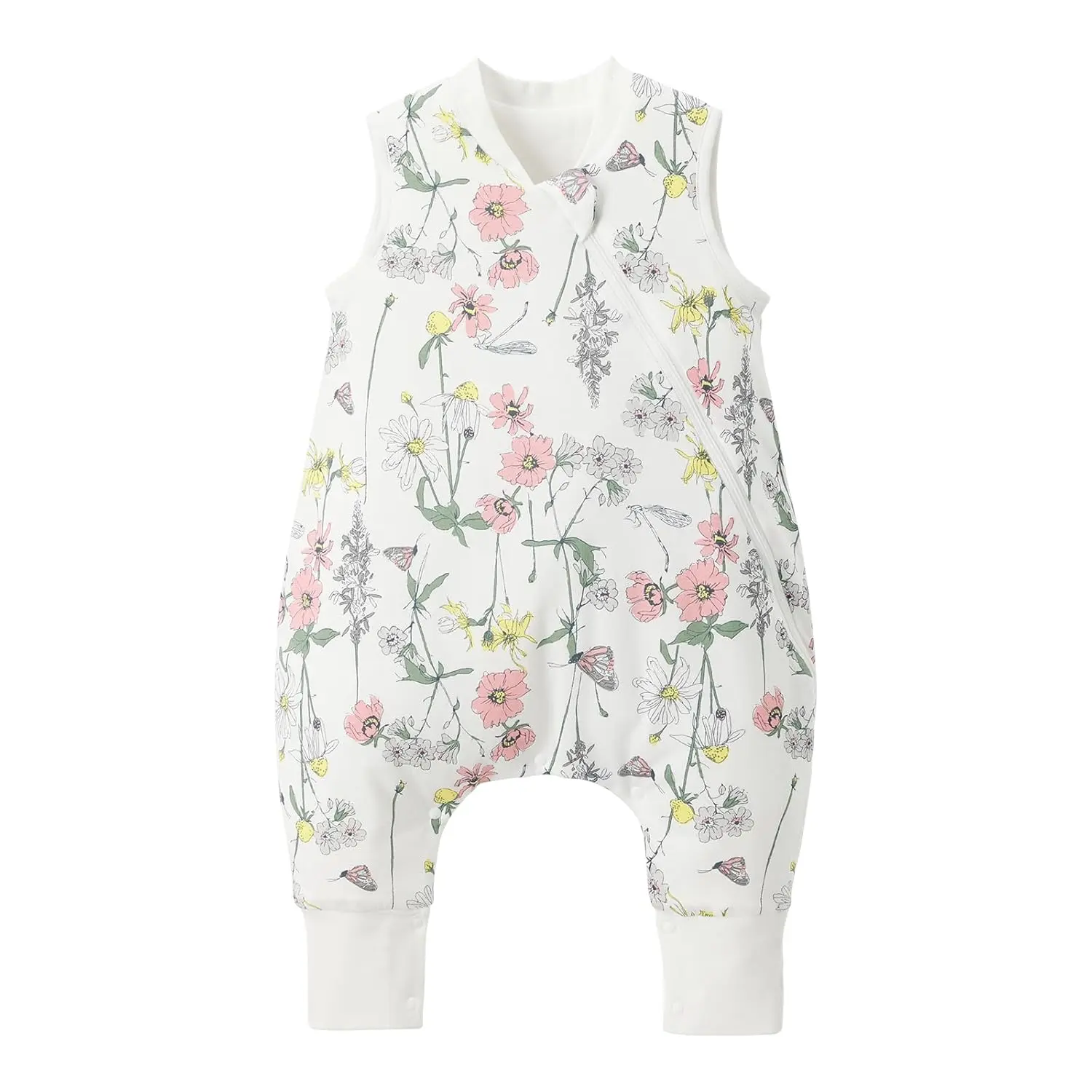1.5 TOG Floral Toddler Sleep Bag (6m-12m), 100% Cotton Side Open Zipper Footed Baby Sleep Sack, Breathable 4-Season Wearable Blanket with 1.5tog Side Open Flower Design