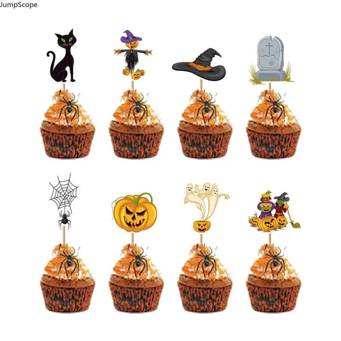 24Pcs Spooky Halloween Paper Cupcake Toppers - Assorted Ghost, Black Cat, Pumpkin, Witch, Spider Web Cake Picks for Party, Trick-or-Treat Gatherings (Indoor Leisure Recreation Decor)
