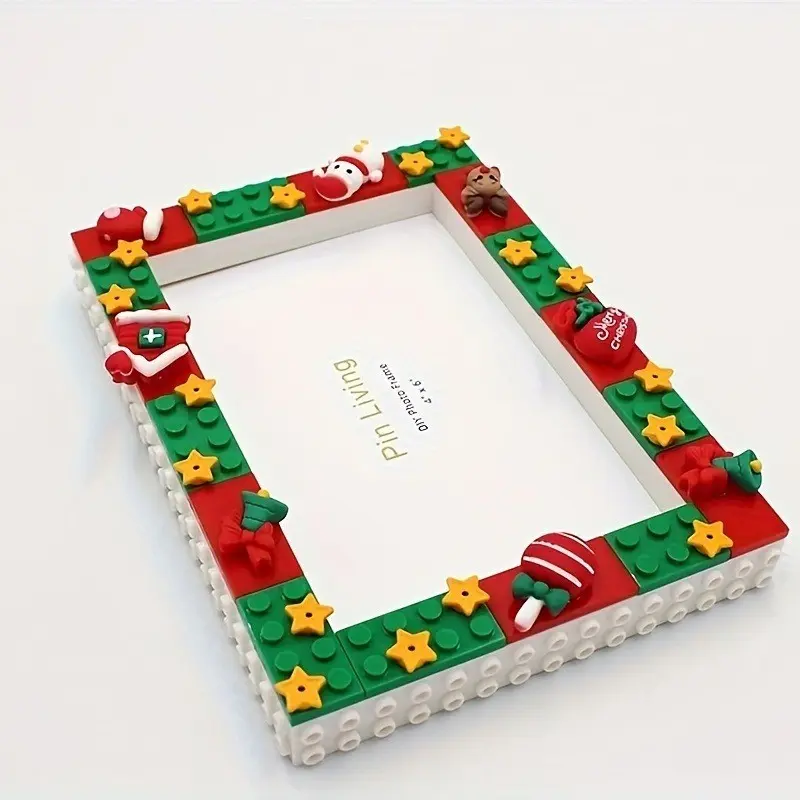 Christmas New DIY Block Frame, Snowman Bell Reindeer Desktop Craft Creative Gift, 6 Inch Frame Decoration, Wall Decor