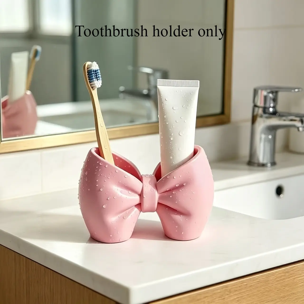 1PC Toothbrush Storage Holder, Plastic Toothbrush Stand, Cute Bow Design, Pen Holder, Freestanding Plastic Holder with Bow Accent, Suitable for Bathroom and Bedroom – Cute Display Stand for Toothbrushes and Pens (No Installation Required)