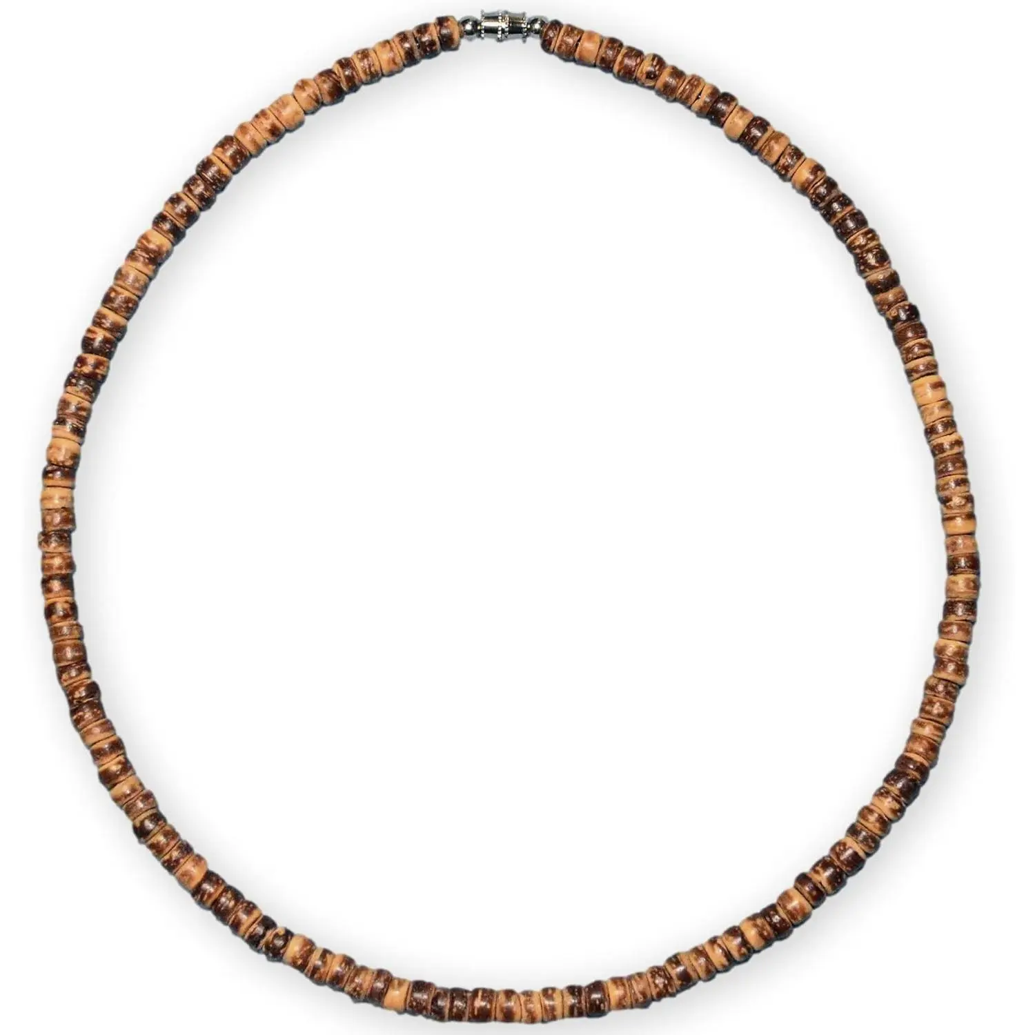 5mm Puka Style Surfer Necklace, Mixed Brown Coconut Heishi Beads Choker| for Men & Women, Handmade in the Philippines, Strung on Stainless Steel Cable Wire