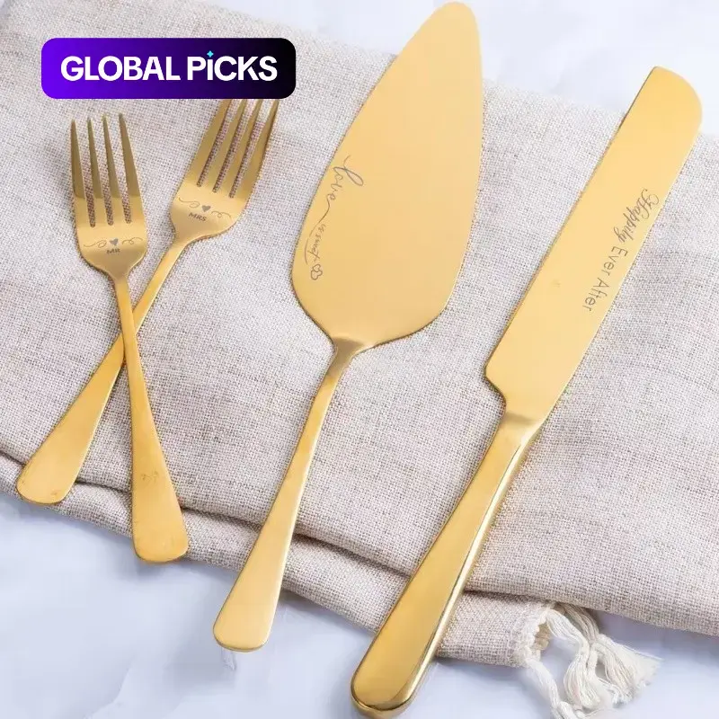 4-Piece Stainless Steel Wedding Cake Knife Set, Mr & Mrs Engraved Dessert Fork, Bridal Shower Gift, Couple Memorial Gift