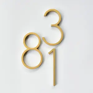 1pc 5/8 Inch Modern Gold Metal House Numbers Floating Mount Outdoor Rustproof Address Digits House Signs