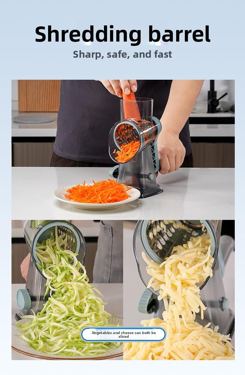 Rotary Cheese Grater, 1-Count Manual Vegetable Chopper with 3 Replaceable Stainless Steel Cutting Blades, Vegetable Shredder and Slicer, Multifunctional Kitchen Utensil, Vegetable Slicer Dicer, Summer Gift # GLOBAL PICKS