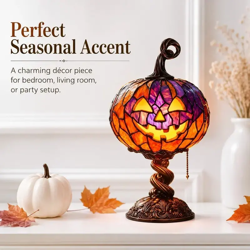 New Halloween Glowing Ghost Bat Pumpkin TableLamp, Resin Craft Creative Home DecorOrnament, Unique DIY Decoration Piece