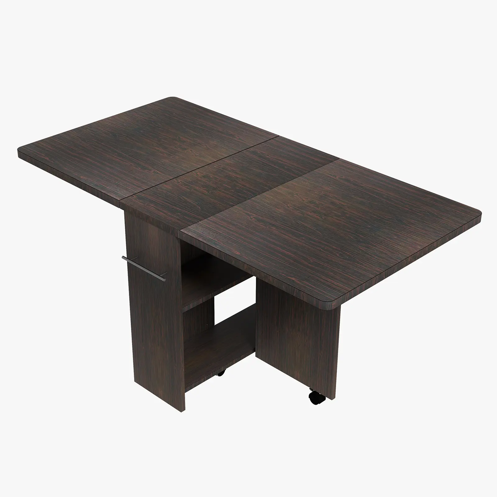 Space-Saving Folding Dining Table with Drop Leaf – 2-Tier Storage Shelf & 6 Lockable Wheels – Collapsible Extendable Table for 4, Multipurpose Desk for Apartments & Dining Rooms – Dark Walnut