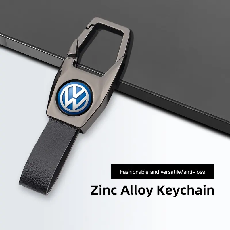 Deluxe PU Leather Keychain with Car Badge Keychain Pendant For VW GTI Polo Golf Passat Touareg Jetta Tiguan Taos ID.3 ID.7 Atlas Amarok ID.5 ID.4 Arteon Variant Taigo Nivus Caddy Virtus CC Touran Sharan Beetle Scirocco