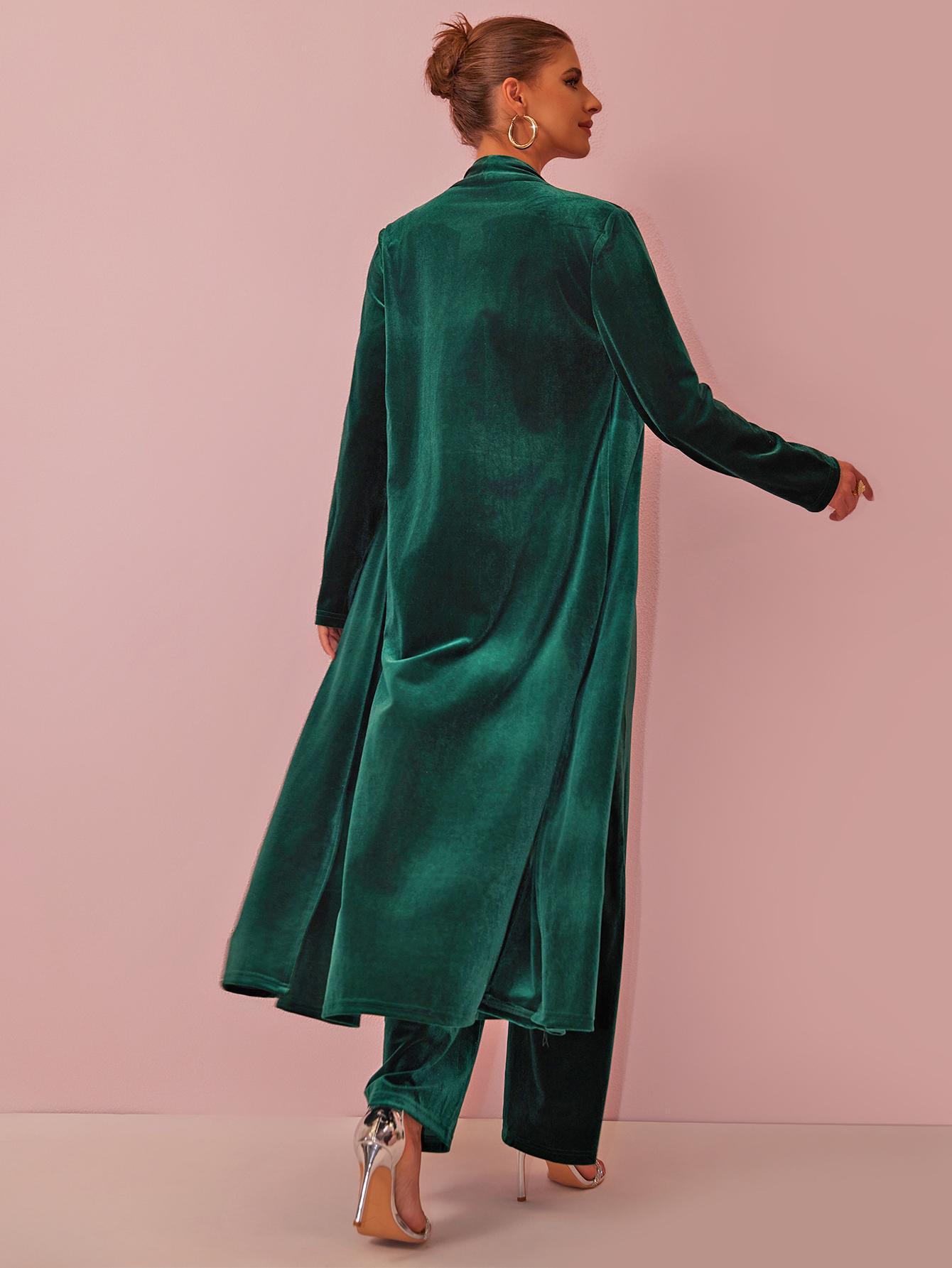 Joyfunear Women's Velvet Long Cardigan and Wide-Leg Pants Set