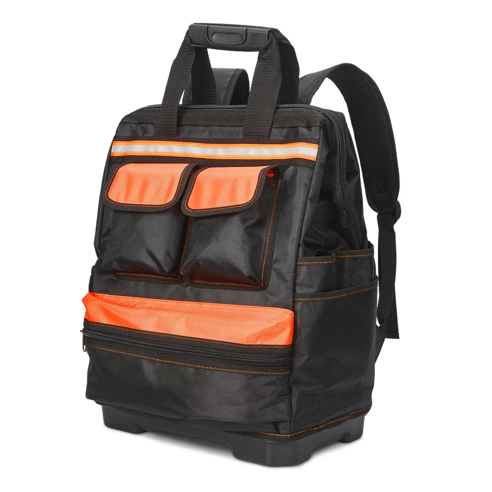 Waterproof Heavy Duty 17 Inch Oxford Tool Backpack – Reinforced Plastic Base, Large Capacity Multi-Pocket Organizer, Perfect for Electricians, Carpenters, Plumbers, Contractors – Grey/Black