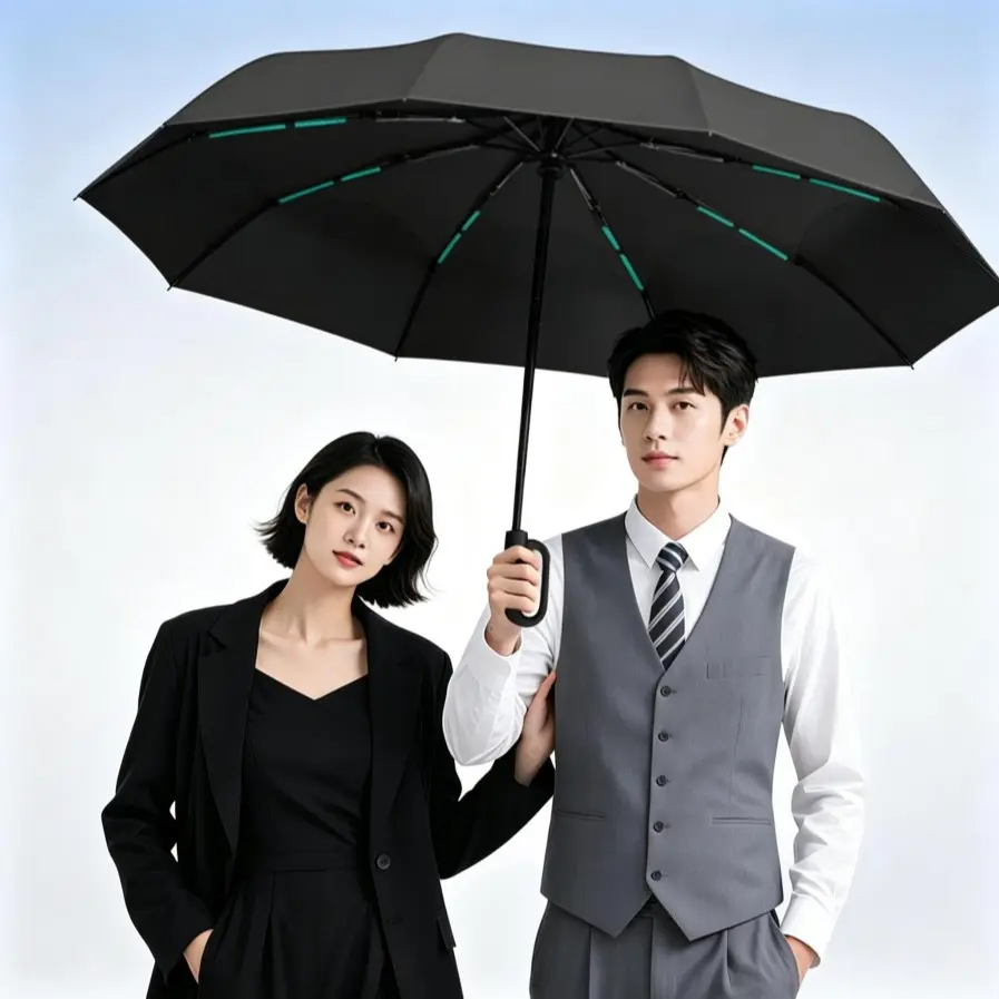 Strongly Double Bones Reinforced Umbrella, Windproof Rainproof Dual-Use, UV Resistant, Fully Automatic Rotating Ring Buckle, 1pc