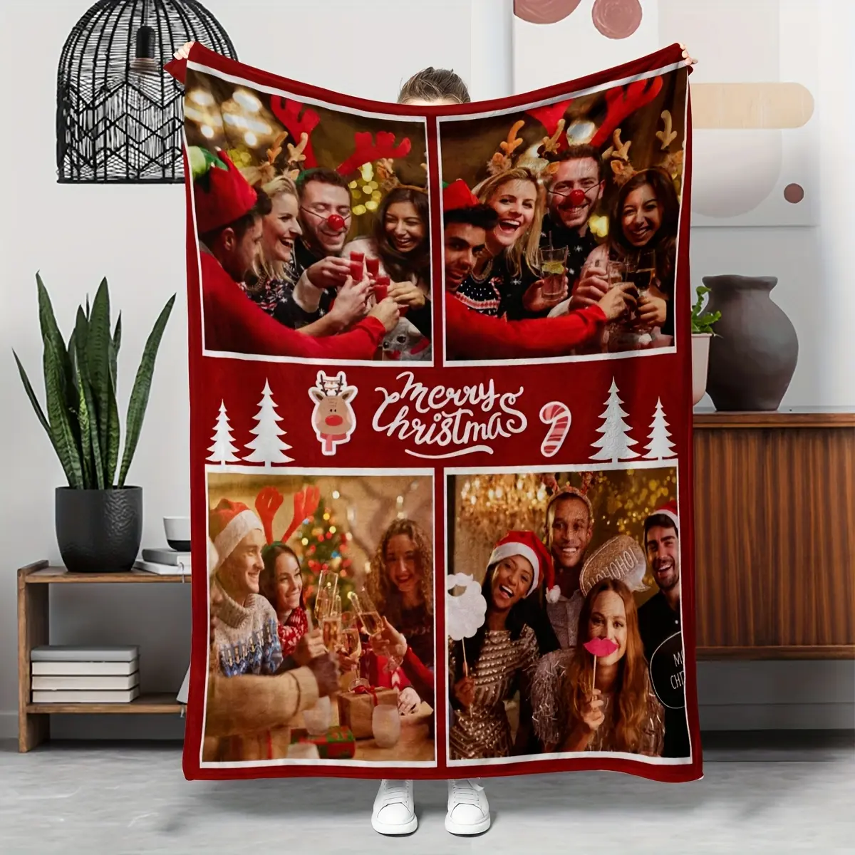 1PC personalized custom photo Christmas-themed flannel blanket, Christmas gift blanket for mom and dad, Christmas blanket for grandpa and grandma, Christmas blanket for daughter and son,Tree,warm,,Oogie,digital,print