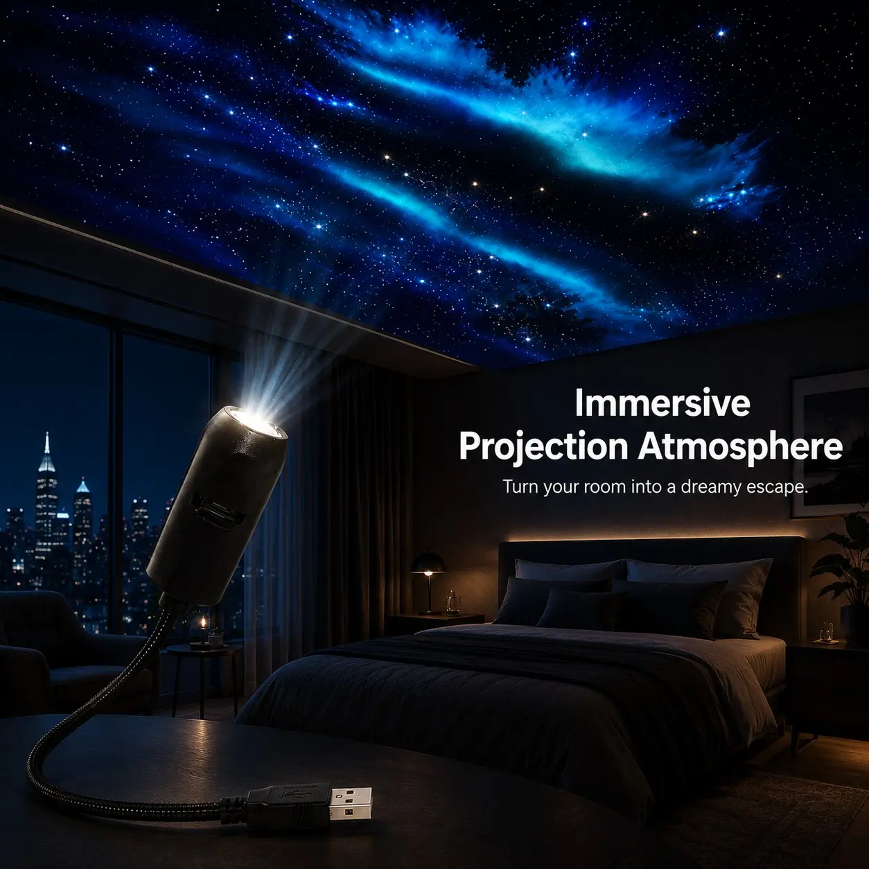 Galaxy Projector Starry Sky Projector, USB Powered Ceiling Projection Decor for Bedroom, Hallway, Car Interior, Room Atmosphere and Relaxing Decor, Galaxy Night Light, Decorative Atmosphere Lighting