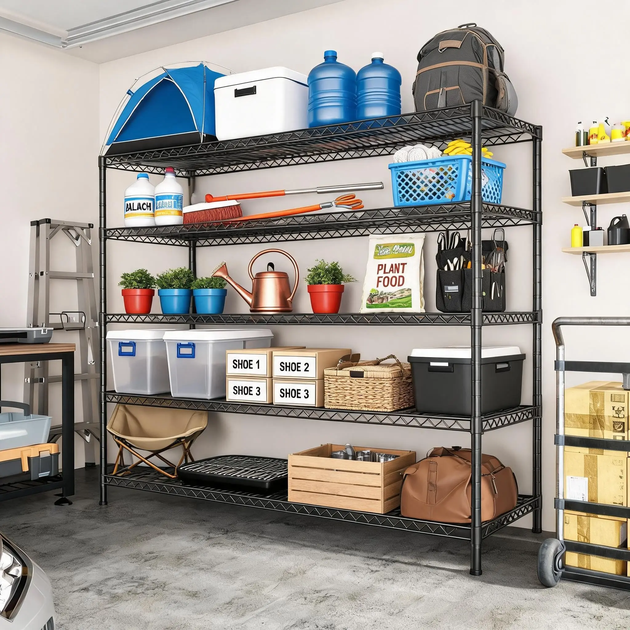 Garvee Heavy Duty 5-Tier Metal Freestanding Storage Rack – Adjustable, Rust-Resistant, 3200 lbs Load – Organizer Shelf for Garage, Pantry, Basement, Commercial – Size: 59"W x 71"H x 17.7"D, Warehouse Industrial Utility Rack, Workshop Kitchen Shelving Unit