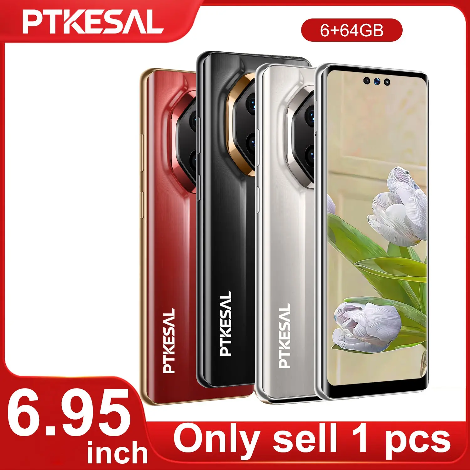 Ptkesal M70 Rs 4g Smart Android Phone, 6gb+64GB RAM, Android 12.0, 8-Core Processor, 5000mah Battery, 6.95-Inch Screen, Dual Sim