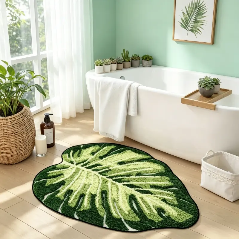 Turtle leaf bathroom bathtub area floor mat ins wind gradient green leaf entry entrance carpet creative green plant shape bedroom bedside special-shaped carpet home washable balcony study carpet home decoration living room carpet