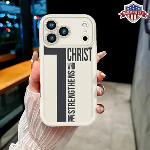 Christian Cross "Christ Who Strengthens Me" Bible Verse Smartphone Case, Slim Shockproof Anti-Drop TPU Cover for iPhone 17,16,15,14 Pro Max,13,12,11,XR,XS Plus,Air - Cellphone Handheld Devices Accessories
