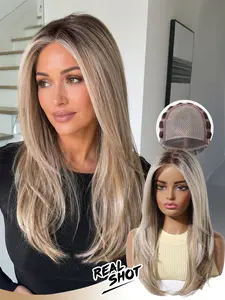 Mono Simulation Scalp Gradual Gold Long Hair Wig, Lightweight Breathable, Free Part Natural Hairline, No Glue Secure Fit, European Daily Style