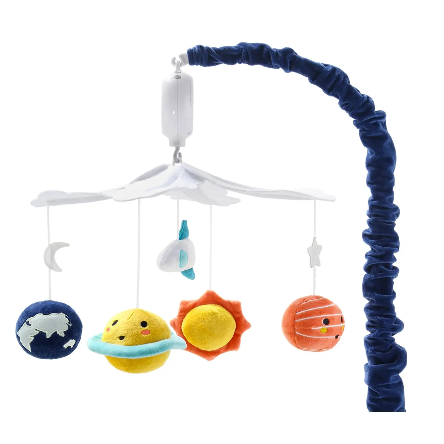 Crib Mobile for Boys or Girls - White and Dark Blue Musical Baby Crib Mobile with 12 Lullabies, Planets Baby Spectacular Space Nursery Decor