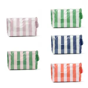 Vertical Stripe Polyester Makeup Pouch with zipper closure. Large capacity and multi-functional design, portable cosmetic organizer to store beauty essentials. Practical storage bag for daily commute, travel and on-the-go use.