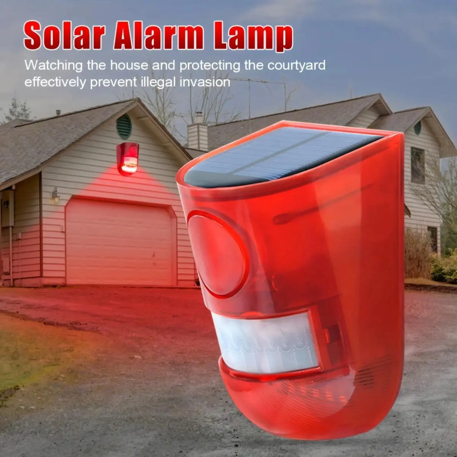 100% Solar Powered Motion Sensor Alarm System - Ultra-Loud Outdoor Security Siren, 6 LED Flash Modes Strobe Light, IP55 Rated Waterproof Solar Outdoor Lights for Home, Farm