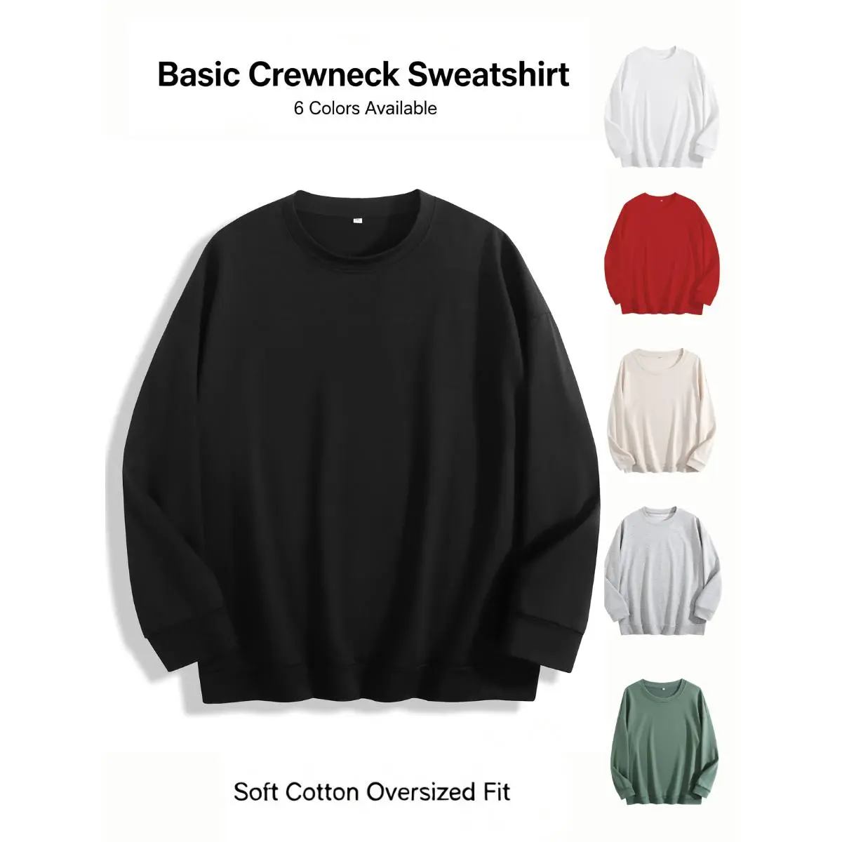 WayiiFashion Women's Solid Color Oversized Sweatshirt, Casual Crewneck Long Sleeve Loose Pullover Tops, Fall Fashion Super Soft Stretch Fabric Drop Shoulder Relaxed Fit Versatile Daily Casual Wear
