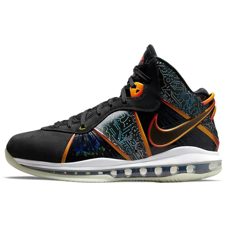 Nike LeBron 8 QS Space Jam Retro Basketball Shoes for Men – Black and Orange, Glow-in-the-Dark, Subtle Holographic Pattern, Mid-Top Verifiable, with credentials and supporting global authentication